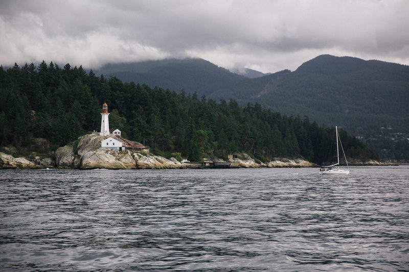 The small light on the point, seen from the ferry rail.