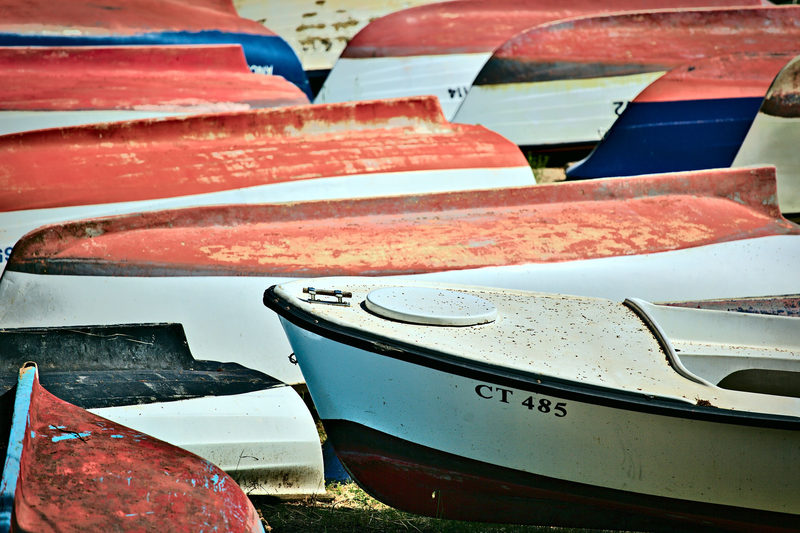 Dinghies stacked behind the sailing club after the last race of the year.