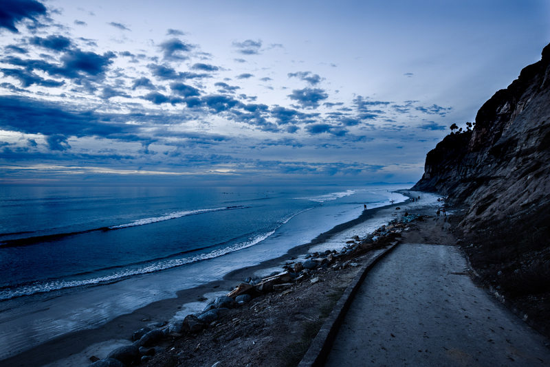 The sea wall path just after sunset, before the lamps came on.
