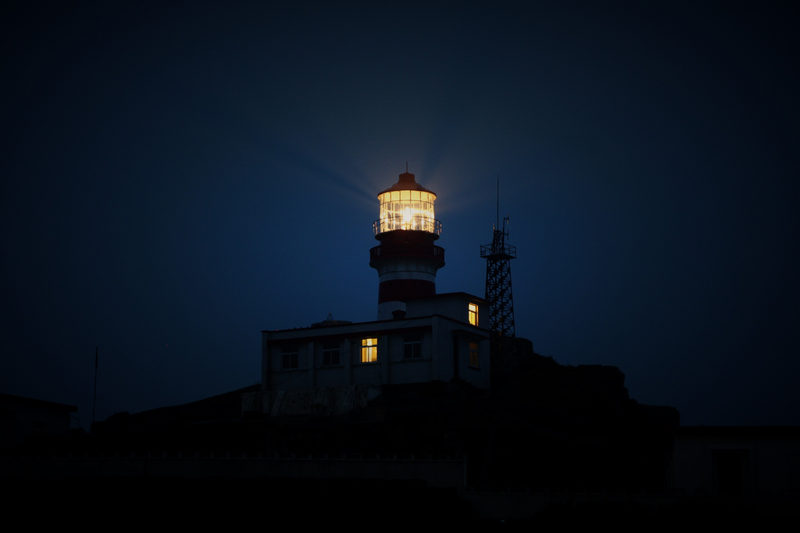 The same light an hour later, from the far side of the breakwater.