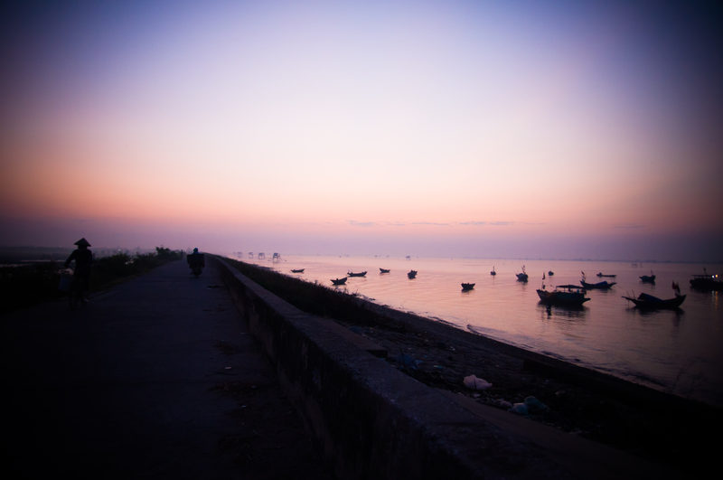 Moorings at dusk. Someone on the wall was still fishing.