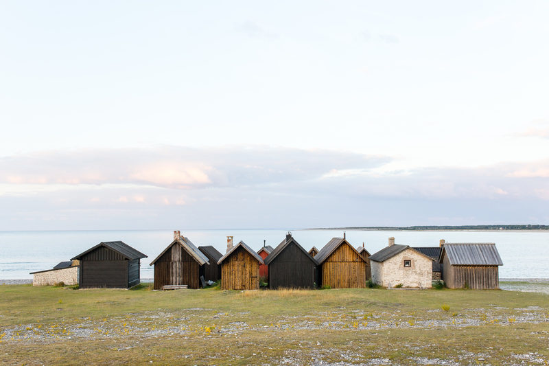 Boathouses along the shore, each a slightly different colour of tired.