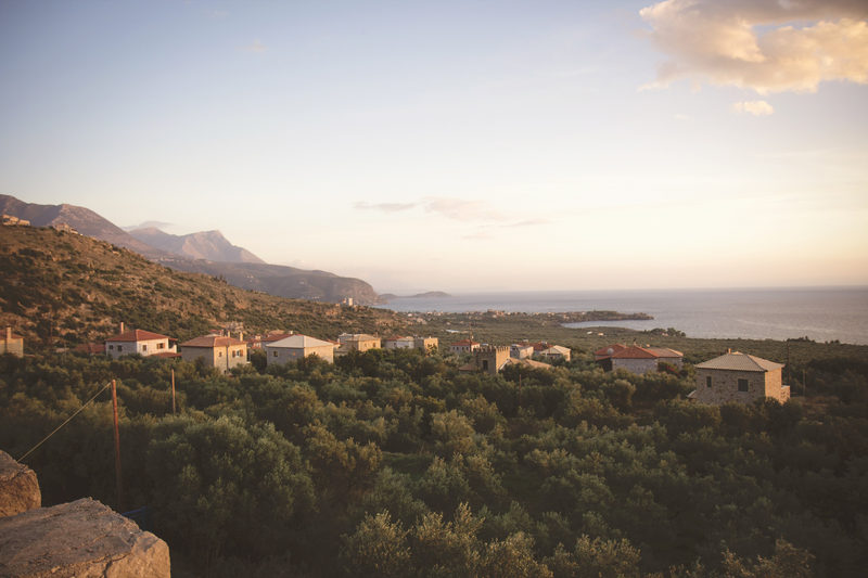 Evening light on the houses above the bay.